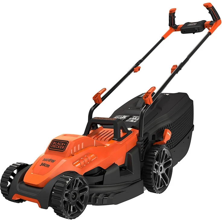 Black+Decker Elektro-Rasenmäher mit Fahrradlenker-Griff - 1.400W, 34cm Schnittbreite, 6-fach Höhenverstellung, 40l Grasfangbehälter, ideal für mittlere Gärten - BEMW461BH – Bild 1