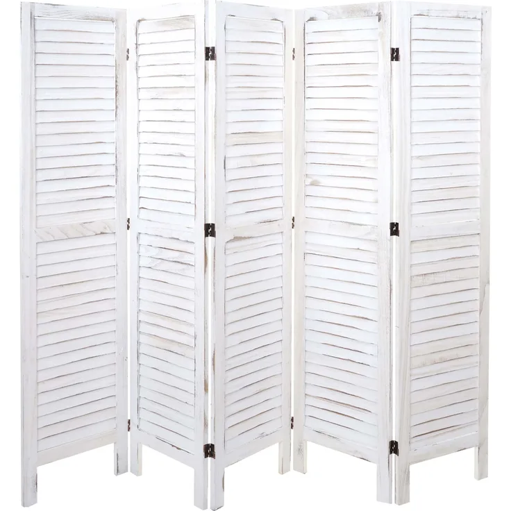Mendler Paravent HWC-G30, Trennwand Sichtschutz Raumteiler, Shabby-Look 170x200cm weiß