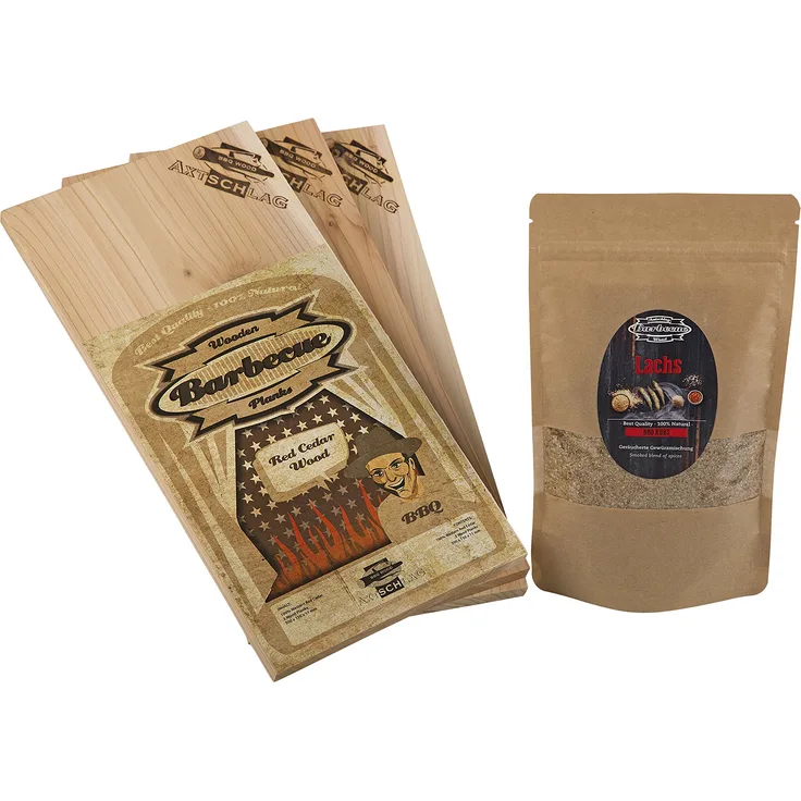 Axtschlag BBQ Geschenk Set, BBQ Lachs Set, 2 teiliges Set für den Grill, das ideale Männer Geschenk