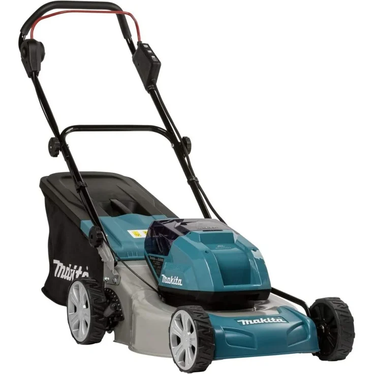 Makita DLM460PT2 Akku-Rasenmäher 2x18 V - 5,0 Ah, 2 Akkus + Doppelladegerät, 18 V, Schwarz, Blau, Grau, 46 cm Schnittbreite – Bild 4