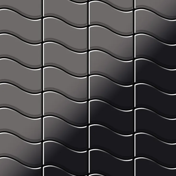 Alloy Mosaik Fliese massiv Metall Titan hochglänzend in dunkelgrau 1,6mm stark Flux-Ti-SM Designed by Karim Rashid 0,86 m2