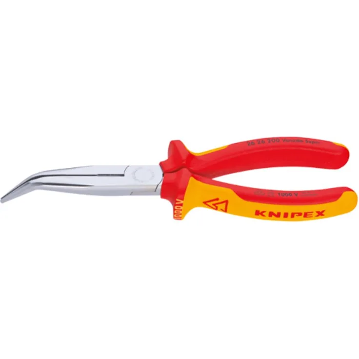 KNIPEX 26 26 200 Flachrundzange mit Schneide (Storchschnabelzange) verchromt isoliert mit Mehrkomponenten-Hüllen, 200 mm