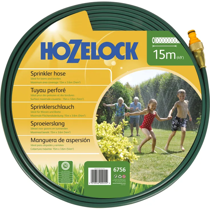 Hozelock Garten Schlauch Sprinkler-Schlauch 15 Meter und Grundausstattung, Bewässerungsfläche, Mehrfarbig, ma. 54 m²