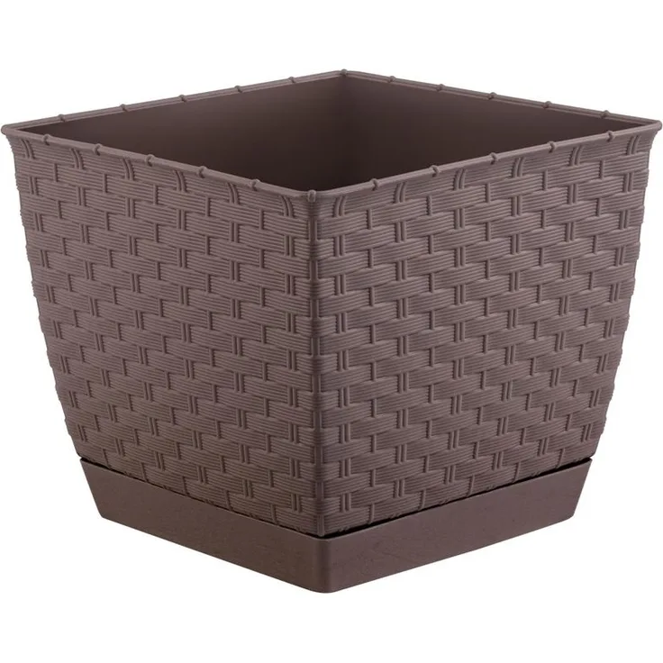 Blumenkübel Rattanoptik mit Untersetzer - umbra - 145 x 145 x 126 mm