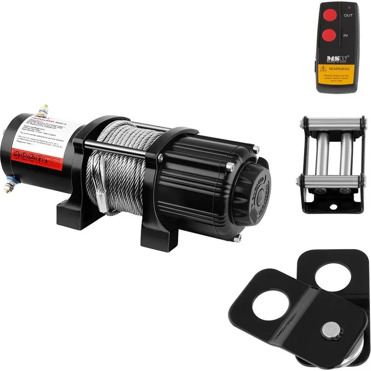 MSW - Seilwinde Elektrische 12V Motorwinde Seilhebezug Seilzug 2.040 kg
