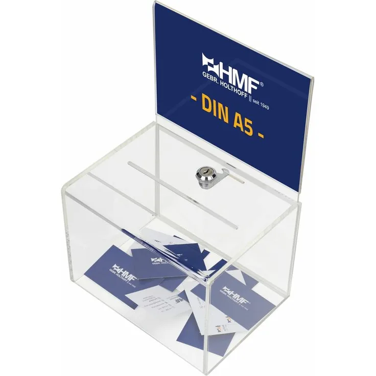 HMF 46913 Spendenbox Acryl Din A5 Blatteinschub, 16 x 16 x 21,5 cm