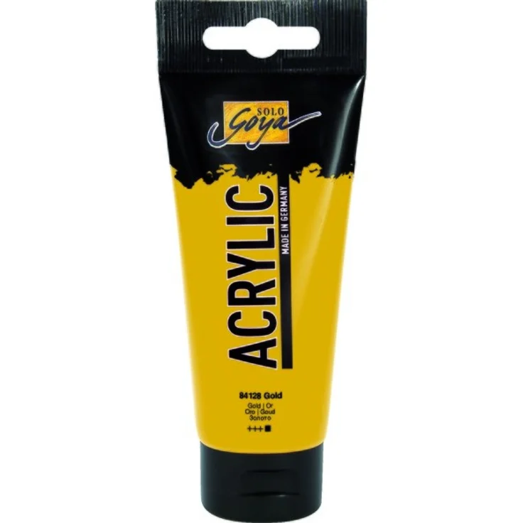 Kreul 84128 - Solo Goya Acrylic, cremige vielseitig einsetzbare Acrylfarbe in Studienqualität, auf Wasserbasis, schnell und matt trocknend, gut deckend, wasserfest, 100 ml Tube, gold – Bild 1