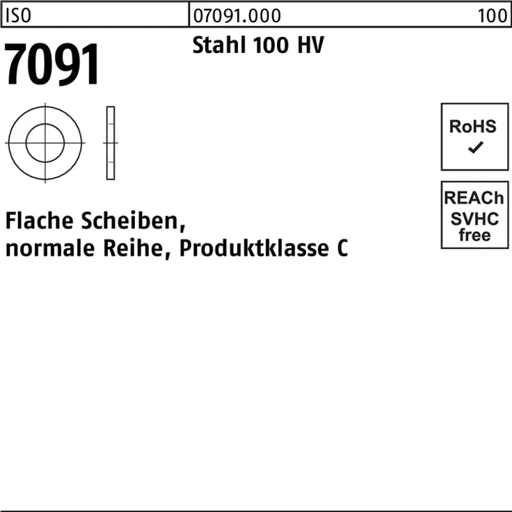 DIVERSE Unterlegscheibe ISO 7091 14 Stahl 100 HV 100 Stück
