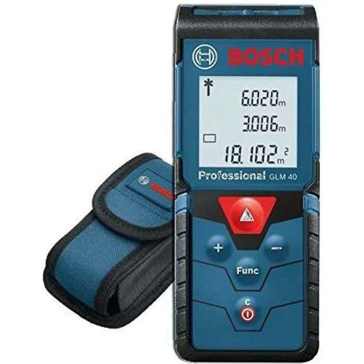 Bosch Professional Laser Entfernungsmesser GLM 40 (Flächen--Volumenberechnung, max. Messbereich: 40 m, 2x 1,5-V Batterien, Schutztasche) – Bild 2