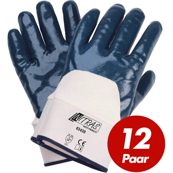 Nitrilhandschuhe 03430 3 4 Beschichtung Arbeitshandschuhe Gartenhandschuhe Handschuhe - 12 Paar