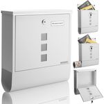 Monzana Design Briefkasten Stahl mit Zeitungsfach Sichtfenster 2 Schlüssel Namensschild Wandbriefkasten weiß