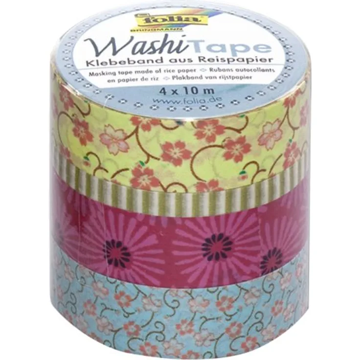 folia 26405 - Washi Tape, Klebeband aus Reispapier, 4er Set Blumenregen - ideal zum Verzieren und Dekorieren