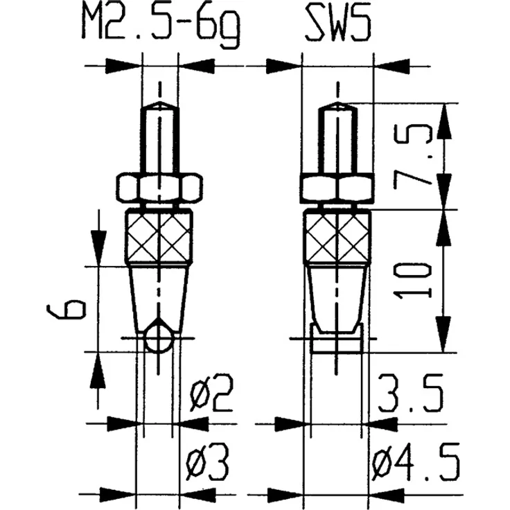 Messeins.D.2mm horiz.Zyl.M2,5 STA z.Messuhren KÄFER