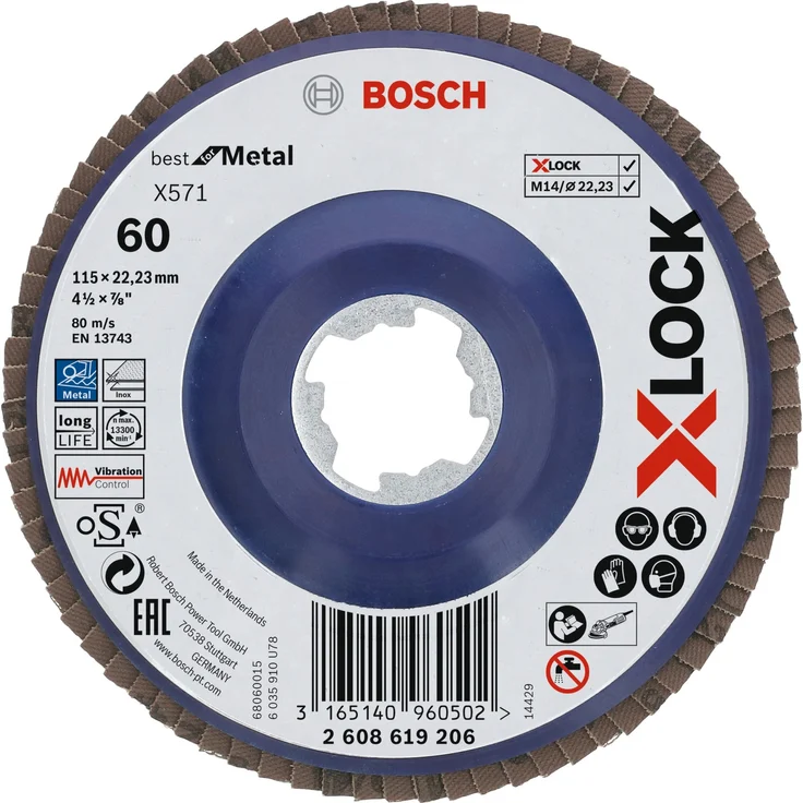 Bosch Professional gerade Fächerschleifscheibe Best (für Metall, X-LOCK, X571, Ø115 mm, Körnung K60, BohrungsØ 22,23mm) - Preisvergleich – Bild 1