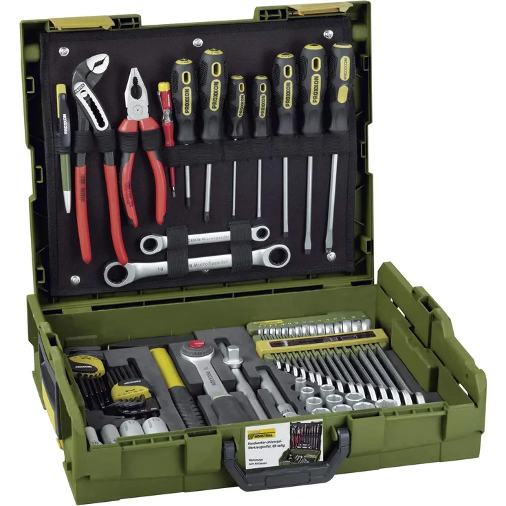 Proxxon Handwerker-Universal-Werkzeugkoffer, L-BOXX-System L 102, 69-teiliges Werkzeug-Set, Mit Hammer, Knipex-Zangen, Ratsche und Steckschlüsseleinsätze, 23660