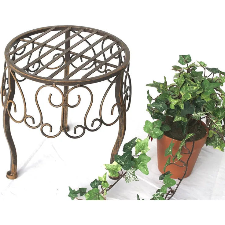 Blumenhocker Metall Braun Rund 25 cm Blumenständer 140129 S Beistelltisch Pflanzenständer Klein - Dandibo