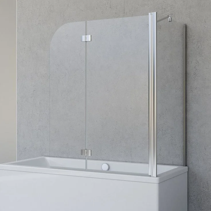 Duschabtrennung für Badewanne Angle, 2-teilig mit Seitenwand, Profilfarbe Chromoptik, 5 mm Sicherheitglas (ESG) Klar hell, Faltwand: 112 x 142 cm, – Bild 1