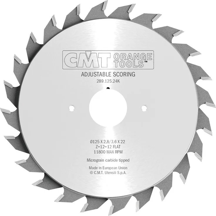 CMT Orange Tools konisches Ritzkreissägeblatt HW 125 x 2,8-3,6 x 22 Z=12+12 FLAT - 289.125.24K