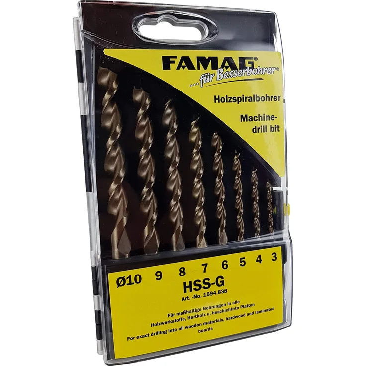 FAMAG Holzspiralbohrersatz 8-teilig D=3,4,5,6,7,8,9,10mm in Kassette