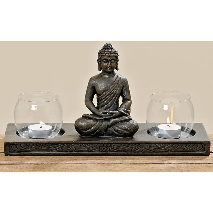 Boltze Windlicht Buddha Figur sitzend 17x32 cm