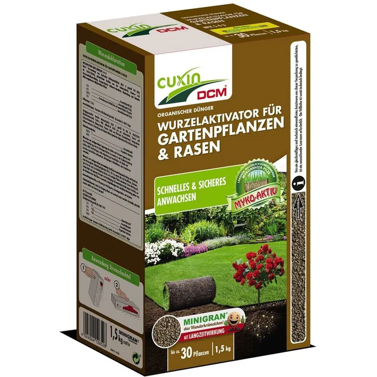 CUXIN DCM Wurzelaktivator für Gartenpflanzen & Rasen, NPK-Dünger 5-4-3, 1,5 kg