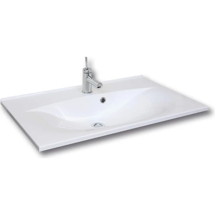 Fackelmann Waschbecken Capri/Waschtisch aus Gussmarmor/Maße (B x H x T): ca. 80 x 14,5 x 50 cm/Einbauwaschbecken/hochwertiges Becken fürs Badezimmer und WC/Farbe: Weiß/Breite: 80 cm