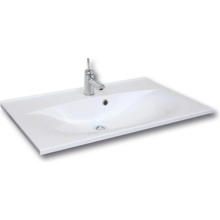 Fackelmann Waschbecken Capri/Waschtisch aus Gussmarmor/Maße (B x H x T): ca. 80 x 14,5 x 50 cm/Einbauwaschbecken/hochwertiges Becken fürs Badezimmer und WC/Farbe: Weiß/Breite: 80 cm – Bild 1