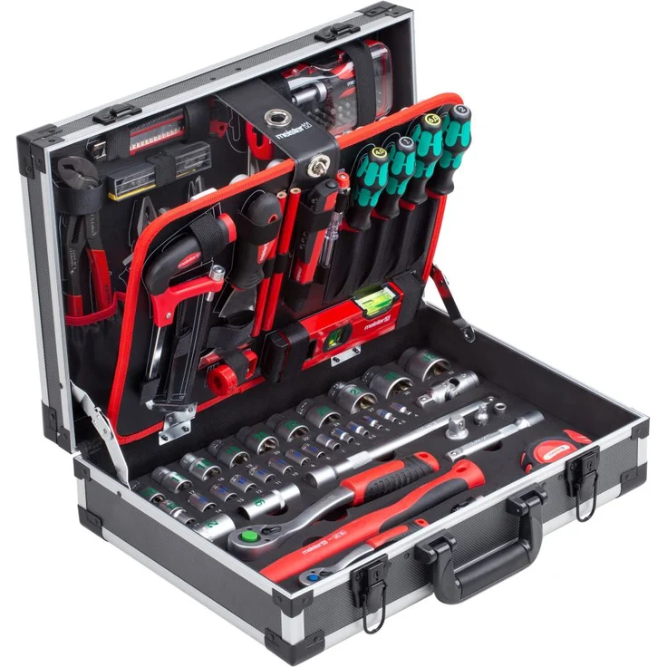 Meister Werkzeugkoffer 131-teilig - Mit Qualitätswerkzeug von Knipex & Wera - Stabiler Alu-Koffer - Profi Werkzeugkoffer befüllt - Werkzeugkiste - Werkzeugbox komplett mit Werkzeug - 8973750 – Bild 1