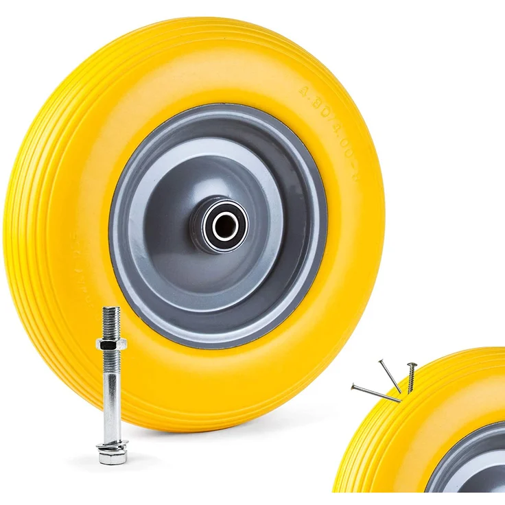 Grafner Schubkarrenrad pannensicher Vollgummi, 4.80/4.00-8 Ø 390mm, Stahlfelge, 180 kg Traglast, inkl. Achse, Schubkarren Ersatzrad PU Reifen – Bild 2