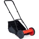 Relaxdays Handrasenmäher mit Fangkorb, leise, Schnitthöhenverstellung, 29,5 cm Schnittbreite, Spindelmäher, schwarz-rot