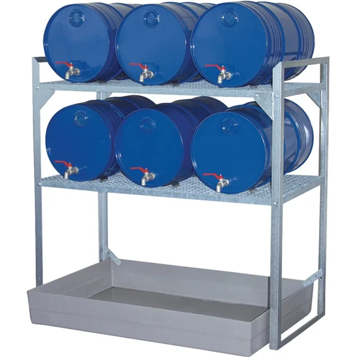 CEMO Fassregal B1320xT800mm m.Fass-u.Gitterrostauflage