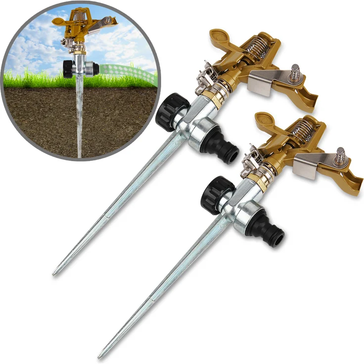 Deuba Sprinkler 2er Set Rasensprenger mit Erdspieß Bewässerungsweite 26m 360° Sprühaufsatz inkl. Kupplungsstecker Kreisregner – Bild 2