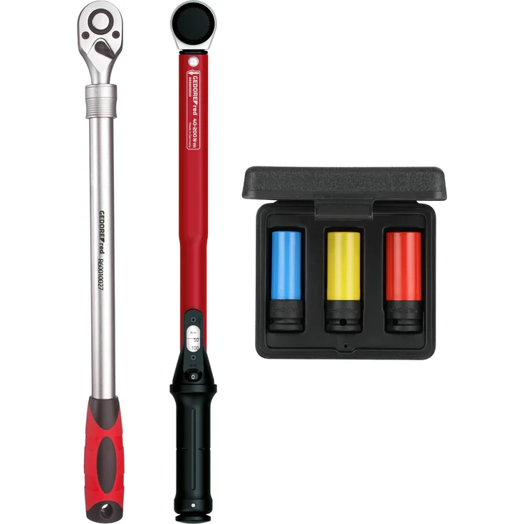 GEDORE red Reifenwechsel-Set inkl. Drehmomentschlüssel 40-200, Teleskopknarre und Kraftnuss-Satz mit Schonhülsen – Bild 1