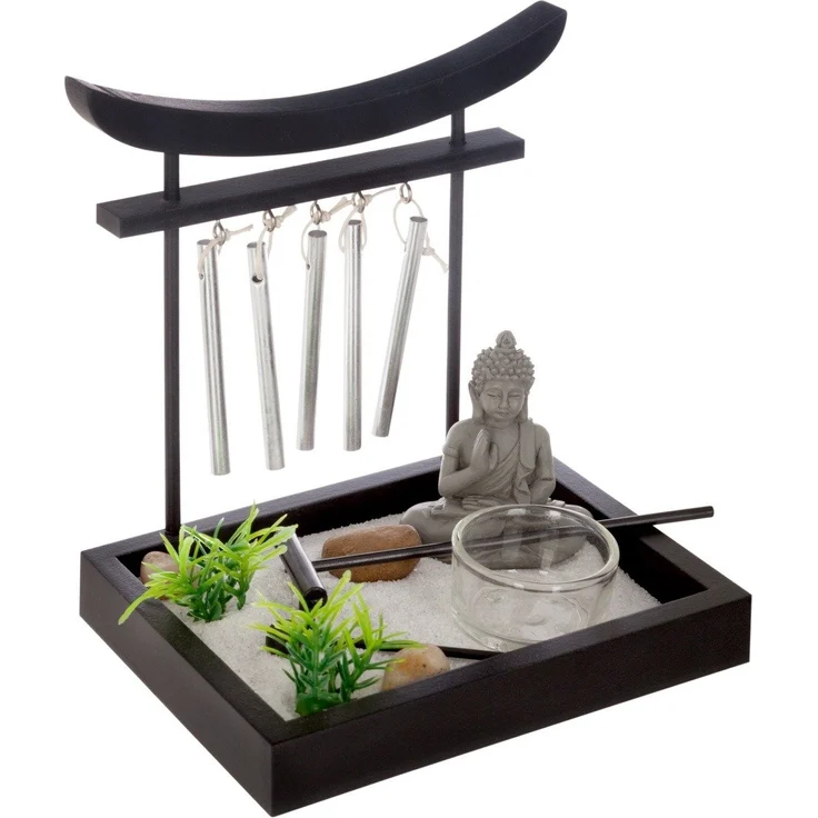 Dekoration mit Buddha-Figur und Glocken ZEN GARTEN, 15 x 12 x 16,5 cm, schwarz