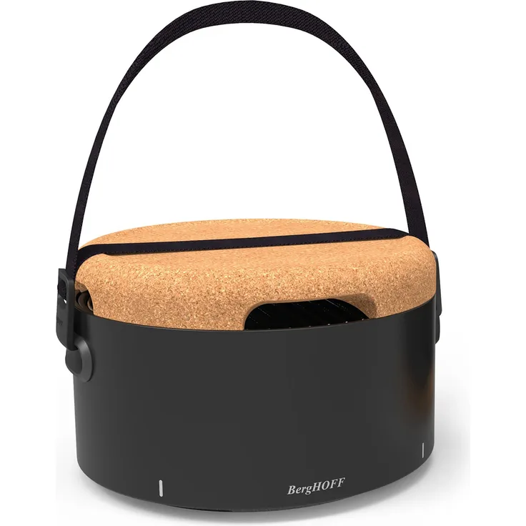 BergHOFF Tischgrill klein - Holzkohlegril mit einstellbare Aktivbelüftung & Trageband - Red Dot Design Award - Schwarz & Weiß - 35x35x22 cm