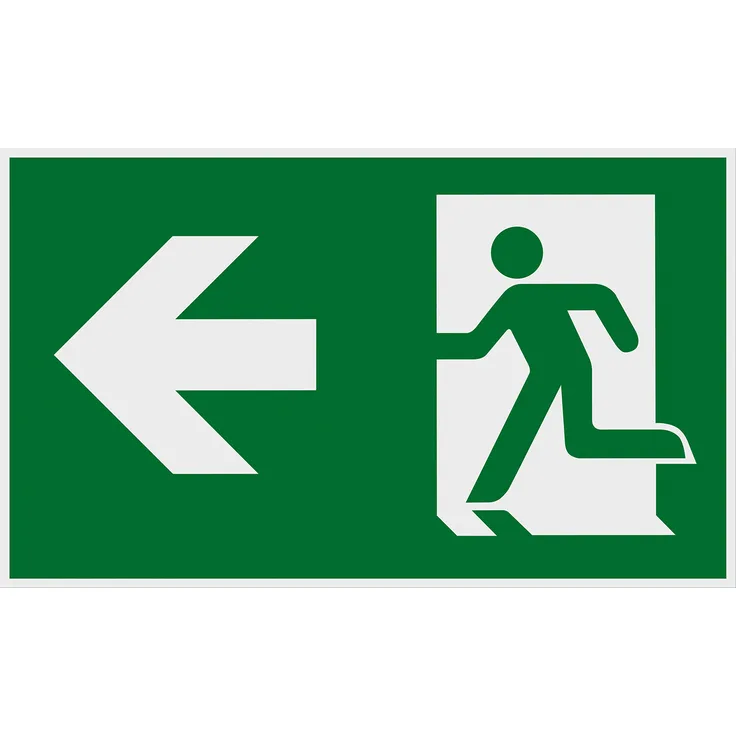 Metafranc Hinweisschild Symbol: Fluchttür links - 250 x 150 mm - Beschilderung - Infoschild - Rettungsweg - Fluchtweg - Notausgang - Sicherheitsmarkierung - Gewerbekennzeichnung - 500120