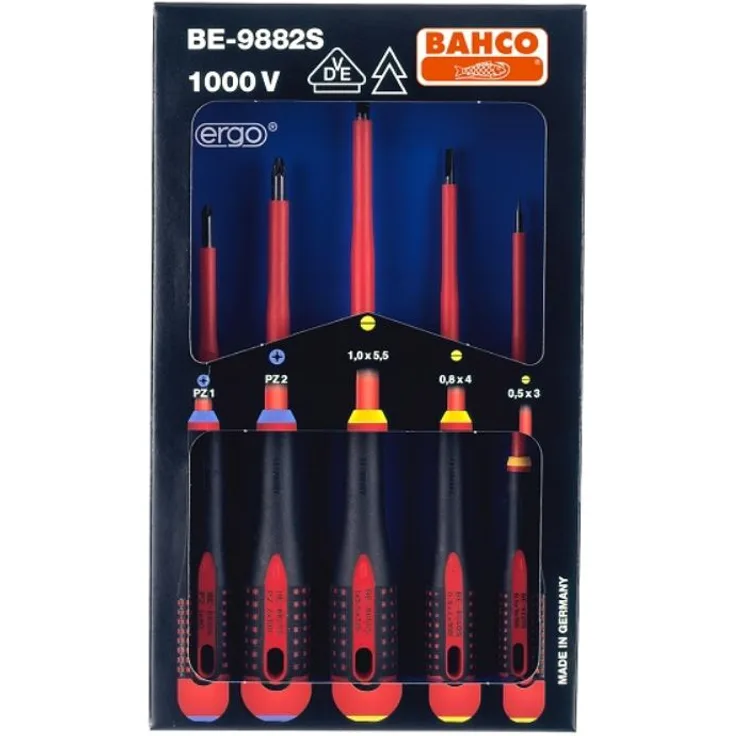 Bahco BE-9882S BHBE-9882S Schraubendreher-Satz Ergo für Schlitz--Pozidriv-Schrauben isoliert 5-teilig