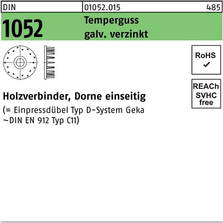 Reyher Holzverbinder DIN 1052 einseitig 80 x 21 x M20 Temperguss galvanisch verzinkt galv. verzinkt
