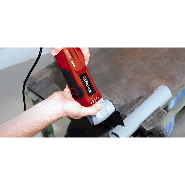 Einhell Multifunktionswerkzeug TE-MG 300 EQ Kit 300 W, max. 11000-20000 min-1, 12-fache Werkzeugaufnahme, inkl. Schleifplatte, 6x Schleifpapier, Schaber, versch. Tauch- und Segmentsägeblätter, Raspel – Bild 6