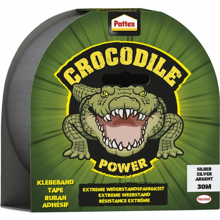 Pattex Crocodile Power Klebeband, starkes Gewebeband mit doppelter Dicke, extreme Widerstandsfähigkeit für schwierigste Reparaturen, Duct Tape für verschiedene Materialien, silber, 1 x 30m