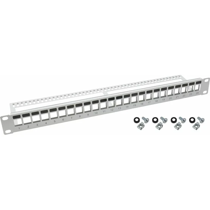 66445-07 UTP Keystone-Patchpanel für Serverschrank, 19 Zoll, 24 Ports, Lichtgrau - HMF