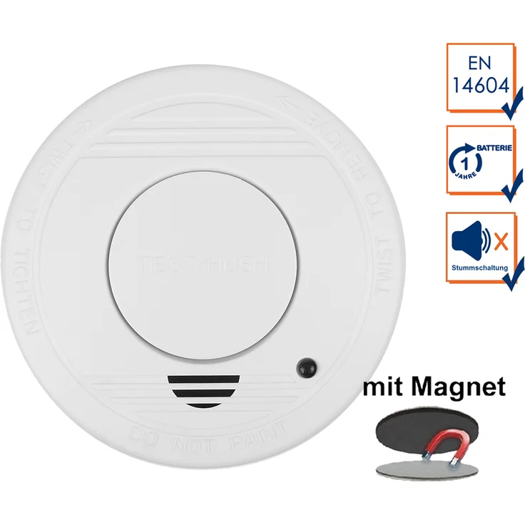 Rauchmelder mit Batterie - Stummschaltfunktion plus Magnethalter