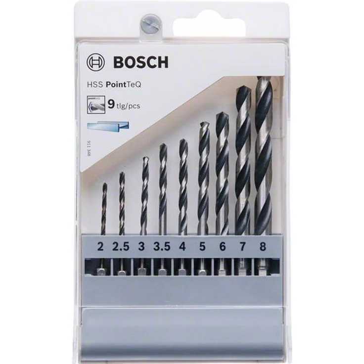 Bosch Professional 9-tlg. PointTeQ Sechskantbohrer-Set (für Metall, Ø: 2-8 mm, Arbeitslänge: 24-75 mm, Gesamtlänge: 60-117 mm, Œ''-Sechskantschaft, Zubehör für Schlagschrauber und Bohrschrauber) – Bild 1
