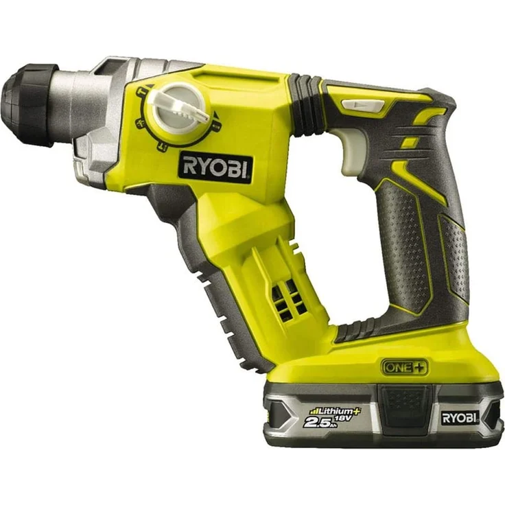Ryobi R18SDS-L25S Akku-Kombi-Hammer 18V, Schlagschrauber mit SDS-Plus Aufnahme, zum Bohren, Schrauben, Hammerbohren, leichte Meißelarbeiten, LED-Beleuchtung, GripZone, inkl. Li-Ionen Akku 18V 2,5Ah – Bild 1