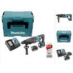 Makita DHR241RTJ Akku Bohrhammer 18 V Li-ion mit SDS-Plus Aufnahme im Makpac + 2x BL 1850 B 5,0 Ah Akku + DC 18 RC Schnellladegerät + 5 tlg. Hartmetall Bohrer Set für Mauerwerk und Beton