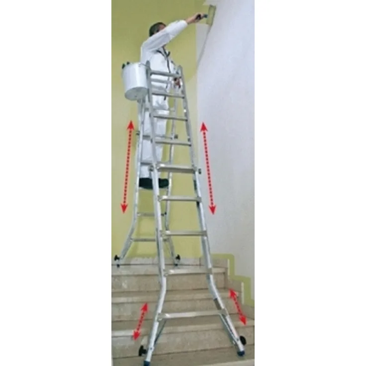 Aluminium Teleskopleiter inkl. 4 ausziehbaren Holmen Arbeitshöhe (max.): 5.00 m Krause 123589 Silber 16 kg Silber