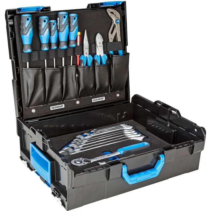 GEDORE 1100-004 - 30-teiliges Starter-Werkzeugsortiment in praktischer L-BOXX 136 - Ring-Maulschlüssel - Hebel-Umschaltknarre - Schraubendreher - Universalzange - Spannungsprüfer - Mehrfachzange