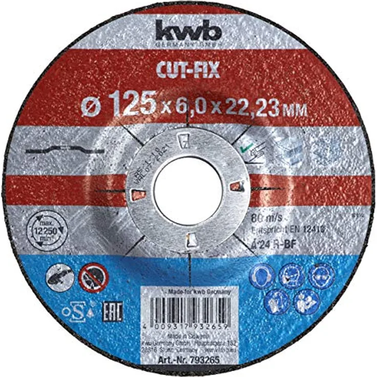 kwb Schruppscheibe Cut-Fix 793265 (125 x 22, gekröpft, 6.0 mm dick, für Metall und Stahl, für Winkelschleifer)