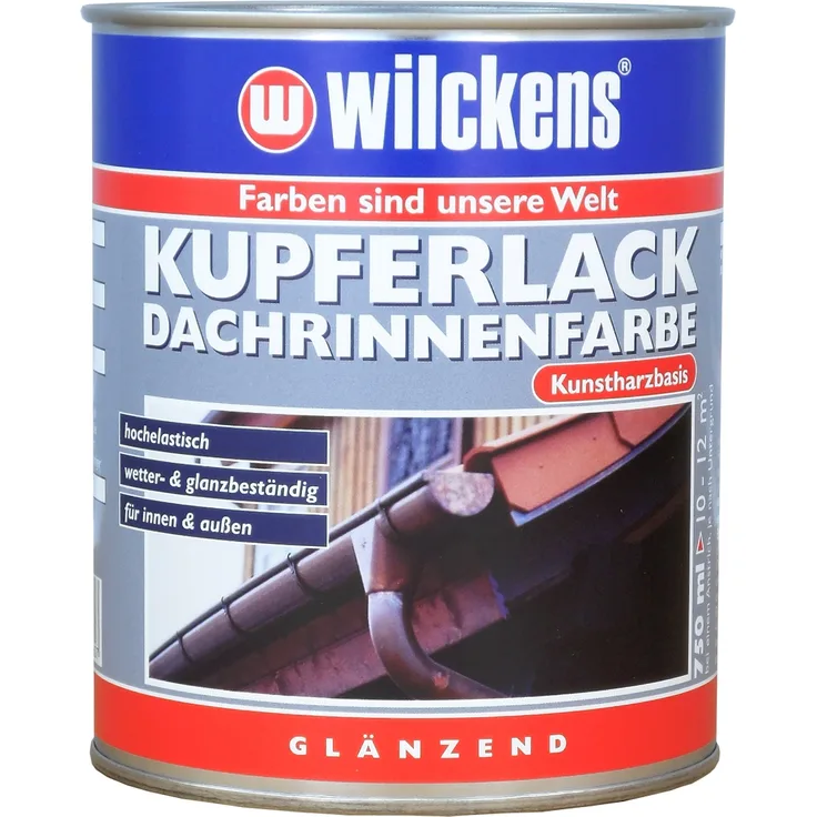 Wilckens - Kupferlack Dachrinnenfarbe 750ml glänzend Innen Außen Lack Dachrinnen Kupfer - kupfer
