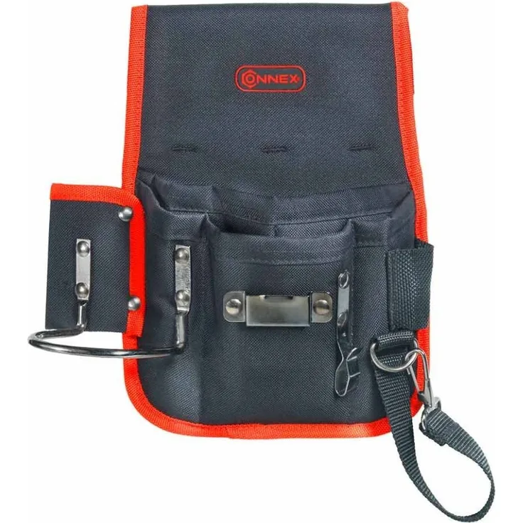 Connex Werkzeugtasche - 6 Fächer - Inkl. Hammerhalter & Metallclip - Mit Gürtelschlaufe - Aus Polyester - Pflegeleicht-Werkzeugtasche für den Gürtel-Werkzeuggürtel-Gürteltasche - COX952053